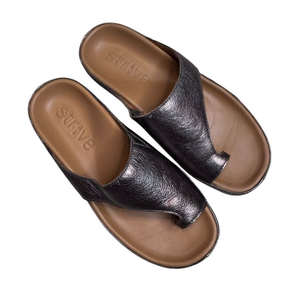 Strive Orthotic Leather Slide Sandals Toe Loop Metallic Bronze Size 6.5-7